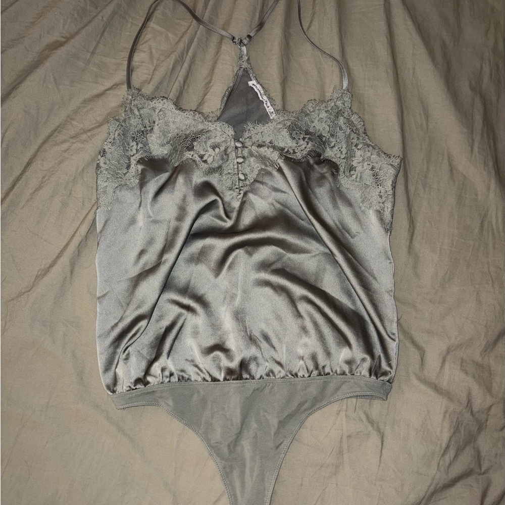 Abercrombie & Fitch Satin Gray Lace Bodysuit